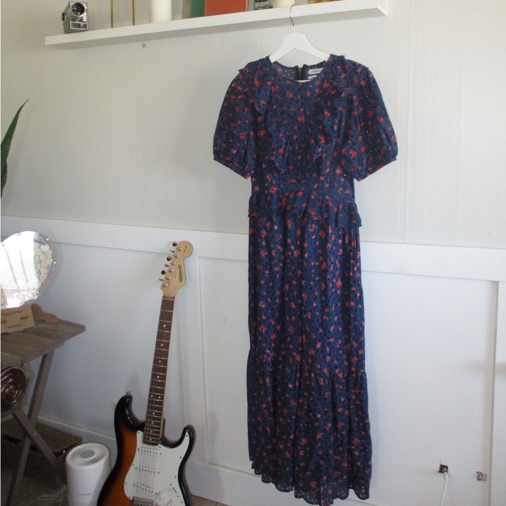 Urban Outfitters Dark Blue Maxi Dress with Red Floral Pattern - Picture 2 of 3